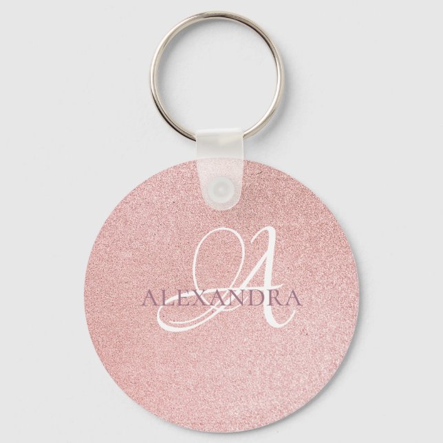 Rose gold Monogram glitter Key Ring (Front)