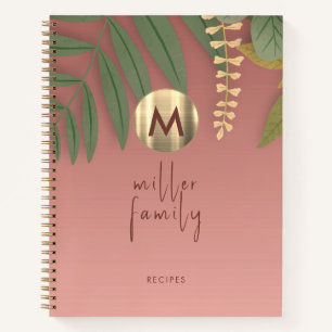 Rose Gold Monogram Greenery Family Recipe Book