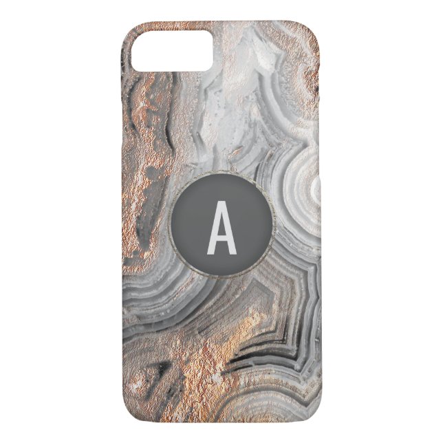 Rose gold monogram grey geode phone cover crystal (Back)