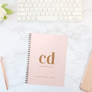 Rose gold monogram initials elegant notebook