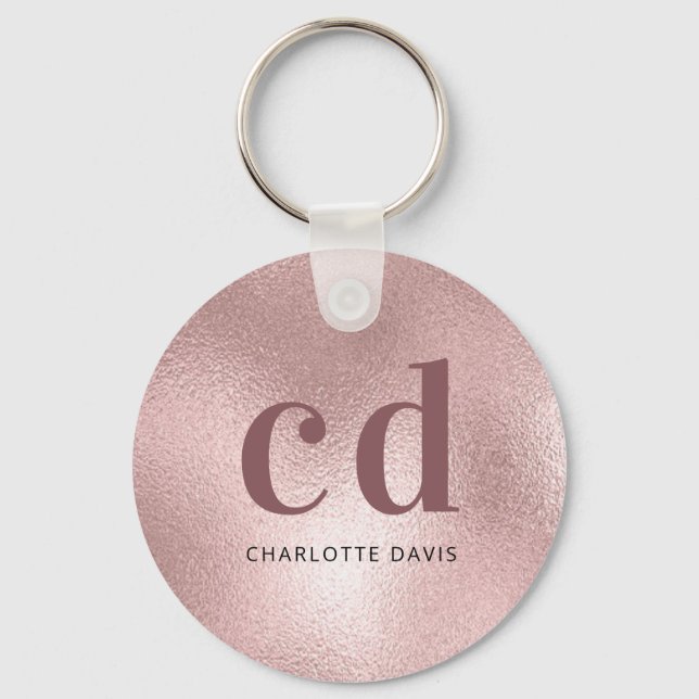 Rose gold monogram initials key ring (Front)