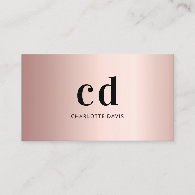 Rose gold monogram initials minimalist business card (Front)