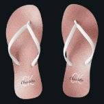 Rose gold monogram initials name minimalist flip flops<br><div class="desc">Rose gold background,  black and white text.  Personalise and add a name and monogram initials. The name is written with a modern hand lettered style script.</div>