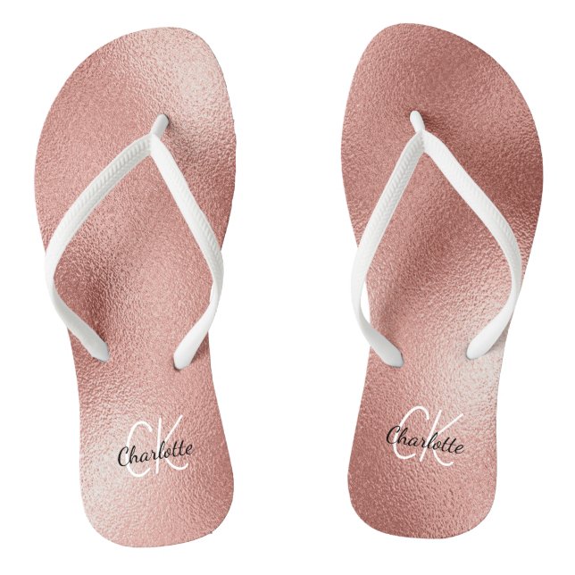 Rose gold monogram initials name minimalist flip flops (Footbed)