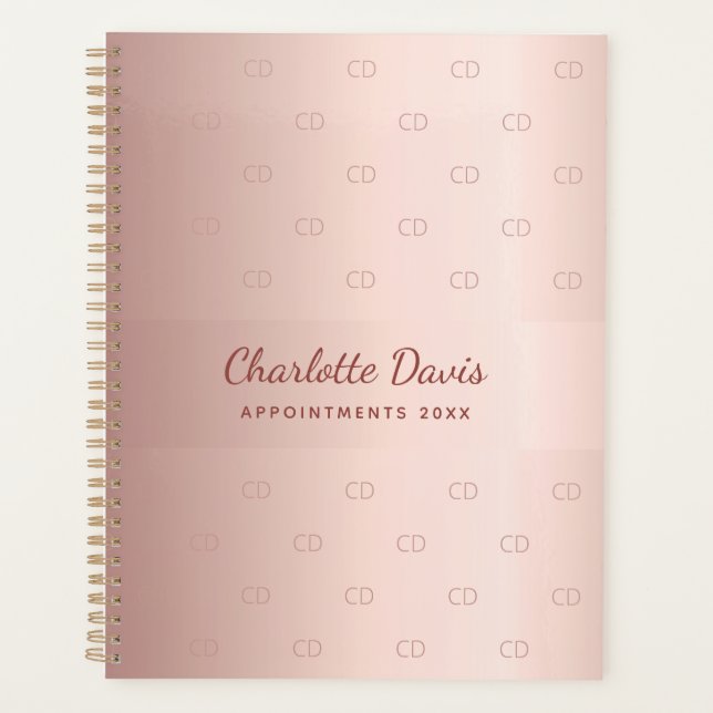 Rose gold monogram initials script elegant planner (Front)