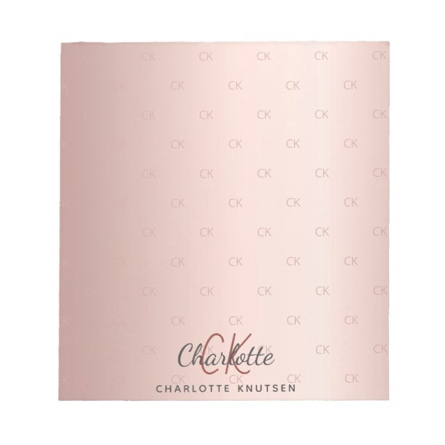 Rose gold monogram initials script notepad (Front)