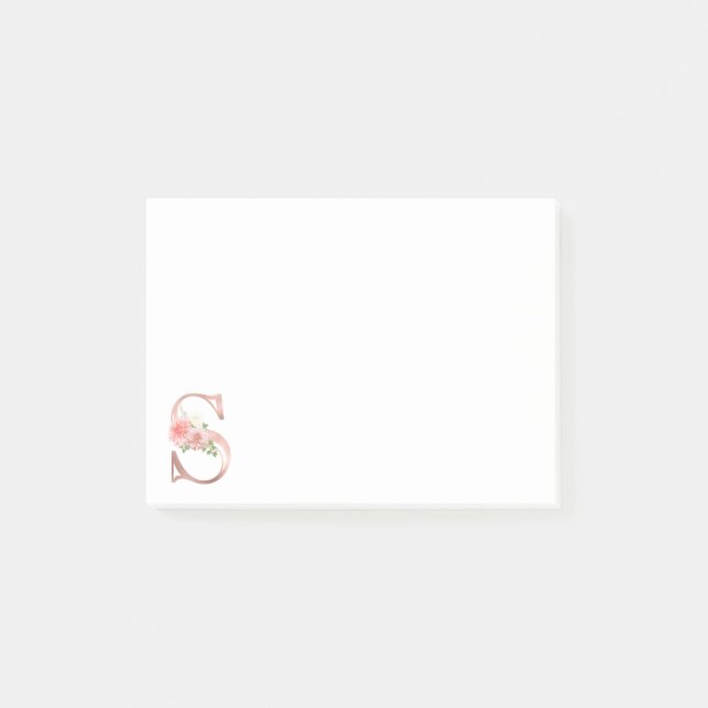 Rose Gold Monogram Letter S Floral Foil Post-it Notes (Front)