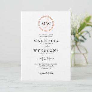 Rose Gold Monogram Linen Luxury Wedding Invitation