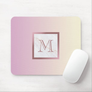 Rose Gold Monogram Marble Pink Gradient Mouse Mat