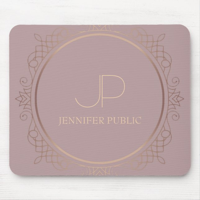 Rose Gold Monogram Modern Elegant Template Mouse Mat (Front)