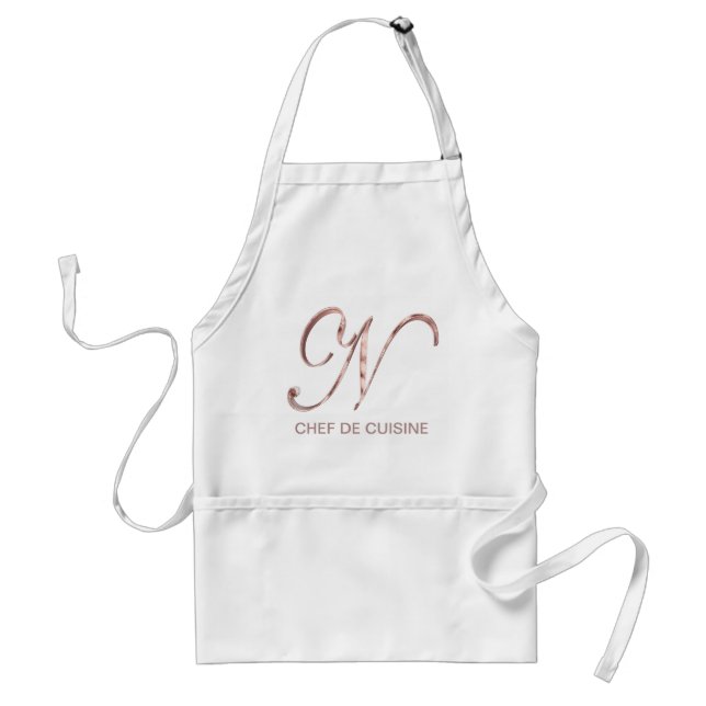 Rose Gold Monogram N Chef de Cuisine or Your Text Standard Apron (Front)