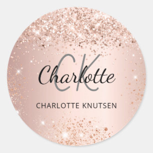 Rose gold monogram name  classic round sticker