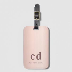 Rose gold monogram name modern minimalist luggage tag