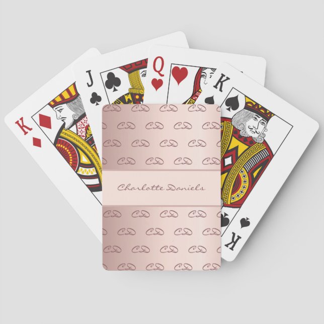 Rose gold monogram pattern initials name playing cards (Back)