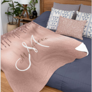 Rose Gold Monogram Personalised Glitter Fleece Blanket