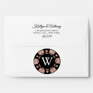 Rose Gold Monogram Poker Chip Casino Wedding Envelope