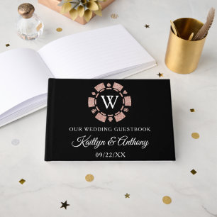Rose Gold Monogram Poker Chip Casino Wedding Guest Book