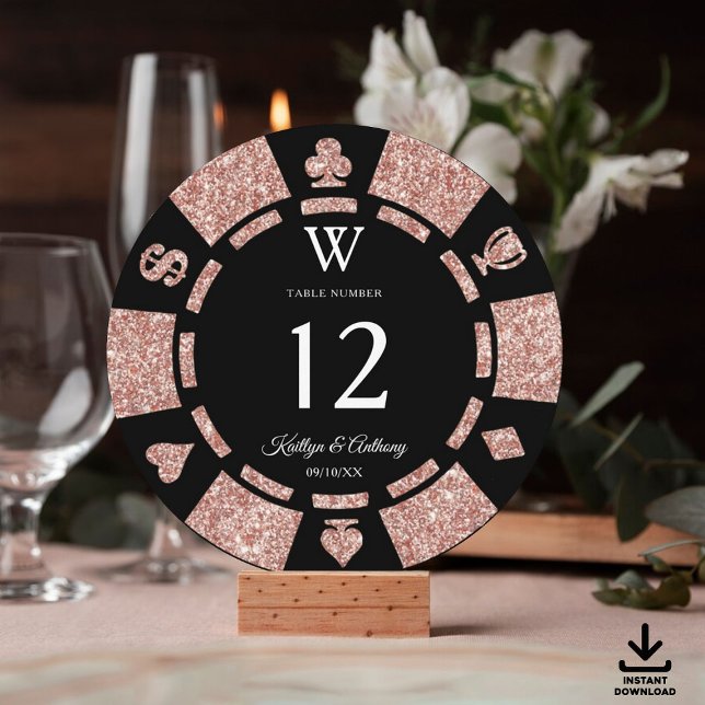 Rose Gold Monogram Poker Chip Casino Wedding Invitation (Creator Uploaded)