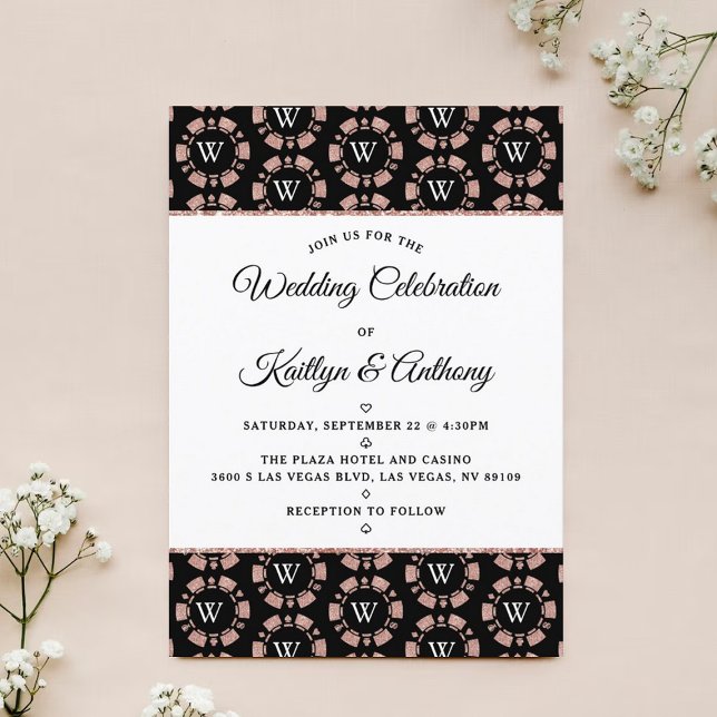 Rose Gold Monogram Poker Chip Casino Wedding Invitation (Creator Uploaded)