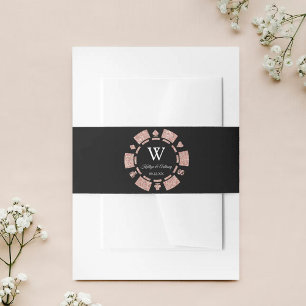 Rose Gold Monogram Poker Chip Casino Wedding Invitation Belly Band