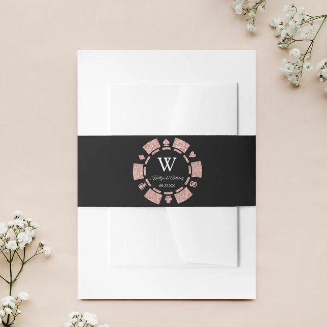 Rose Gold Monogram Poker Chip Casino Wedding Invitation Belly Band (Creator Uploaded)