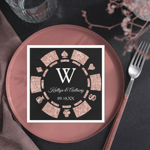 Rose Gold Monogram Poker Chip Casino Wedding Napkin