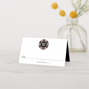 Rose Gold Monogram Poker Chip Casino Wedding Place Card