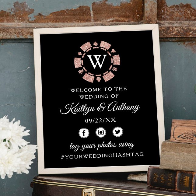 Rose Gold Monogram Poker Chip Casino Wedding Poster (Creator Uploaded)
