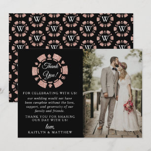 Rose Gold Monogram Poker Chip Casino Wedding Thank You Card