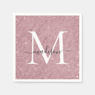 Rose Gold Monogram Script Sparkle Glitter Tinsel Napkin