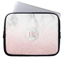 Rose Gold Monogram+Snow Bokeh+Marble