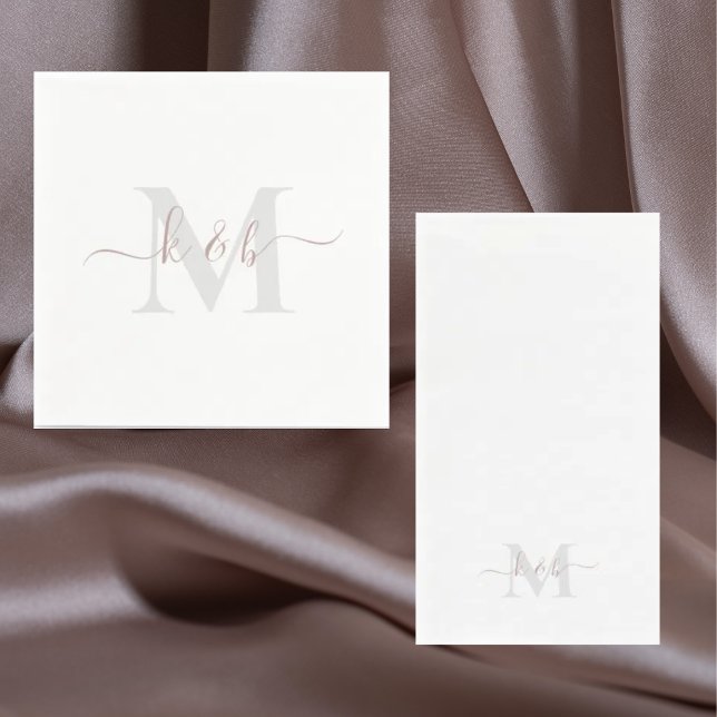 Rose Gold Monogram Swash Script White Cocktail  Napkin (Creator Uploaded)