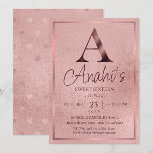 Rose Gold Monogram Sweet Sixteen Invitation