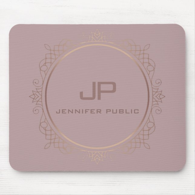 Rose Gold Monogram Template Elegant Modern Mouse Mat (Front)