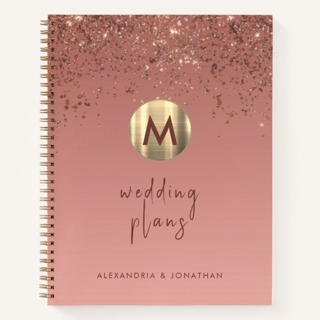 Rose Gold Monogram Wedding Checklist Planner Notebook (Front)