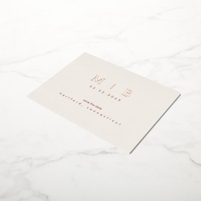 Rose Gold Monogram Wedding Save the Date Foil Invitation Postcard (Rotated)