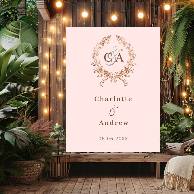 Rose gold monogram wreath wedding welcome sign (Creator Uploaded)