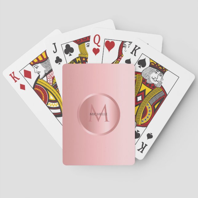 Rose Gold Monogrammed Elegant Template Playing Cards (Back)