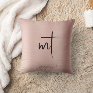 Rose Gold Monogrammed Initials Script Typography Cushion