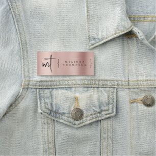 Rose Gold Monogrammed Initials Script Typography Name Tag