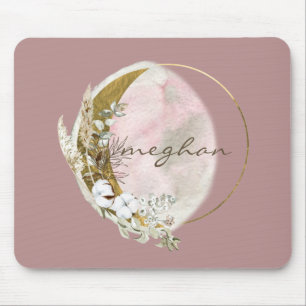 Rose Gold Moon Monogram Name Handwriting  Mouse Pa Mat