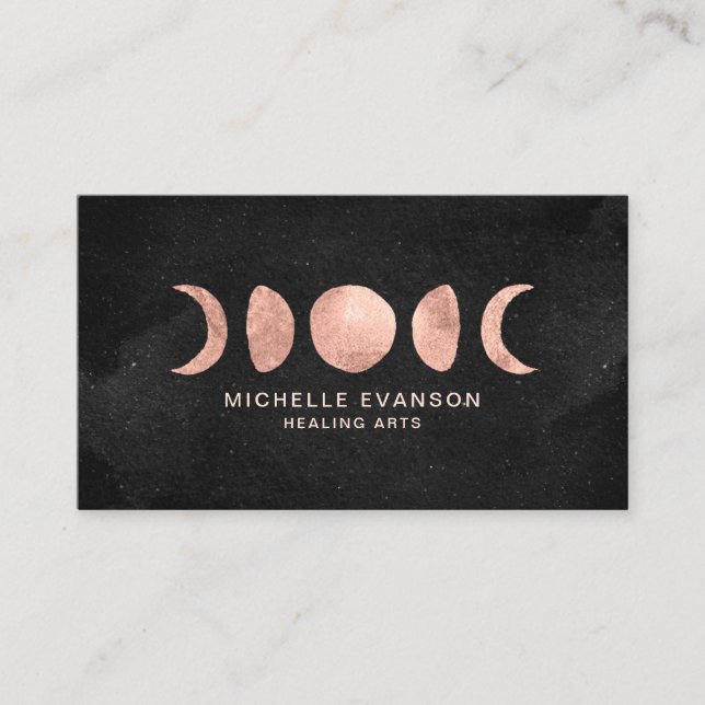 Rose Gold Moon Phases Astrology Business Card (Front)
