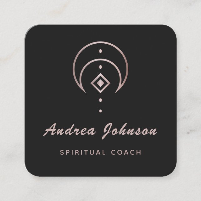 Rose Gold Moon Spiritual Coach Healer Celestial Square Business Card (Front)