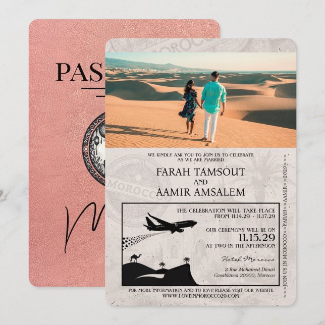 Rose Gold Morocco Passport Wedding Invitation (Front/Back)