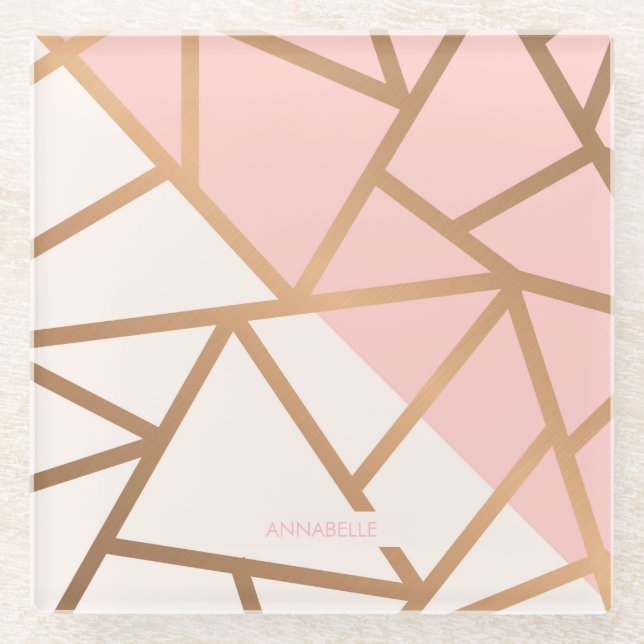 Rose Gold Mosaic Glass Coaster (Front)