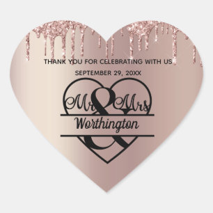 Rose Gold Mr. and Mrs. Heart Wedding Favours  Heart Sticker