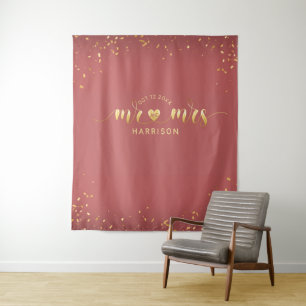 Rose Gold Mr and Mrs Wedding Photo Booth Tapestry
