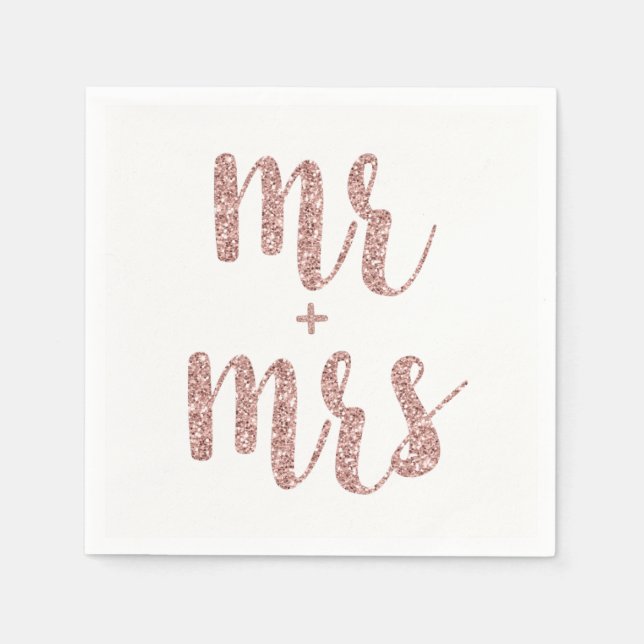 Rose gold Mr. & Mrs. cocktail napkins, glitter Napkin (Front)