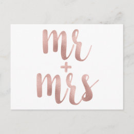 Rose gold Mr. & Mrs. postcards, foil font Postcard