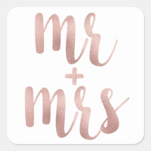 Rose gold Mr. & Mrs. stickers, foil font Square Sticker